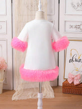 Girls' Daily Wear White Dress With Printed Hem And Cuffs, Multiple Mesh Inserts At Hem, Summer